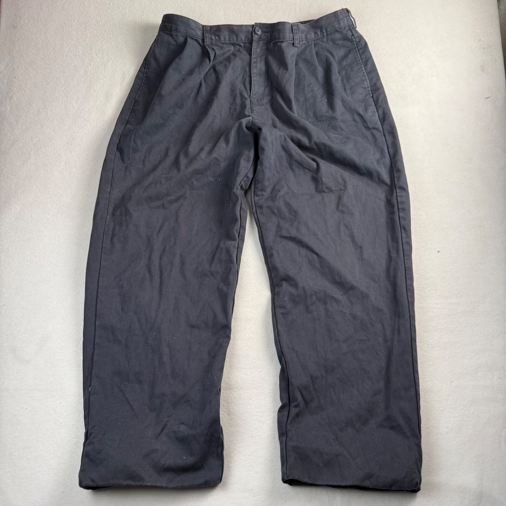 L.L. Bean Mens Comfort Waist Flannel Lined Pleated Chinos Navy Blue 40x29 212250
